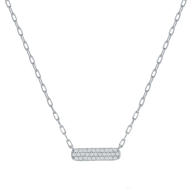 Women's necklaces botanical-Classic Women's Necklace - Sterling Silver Small White CZ Stone Bar Design | M-6980