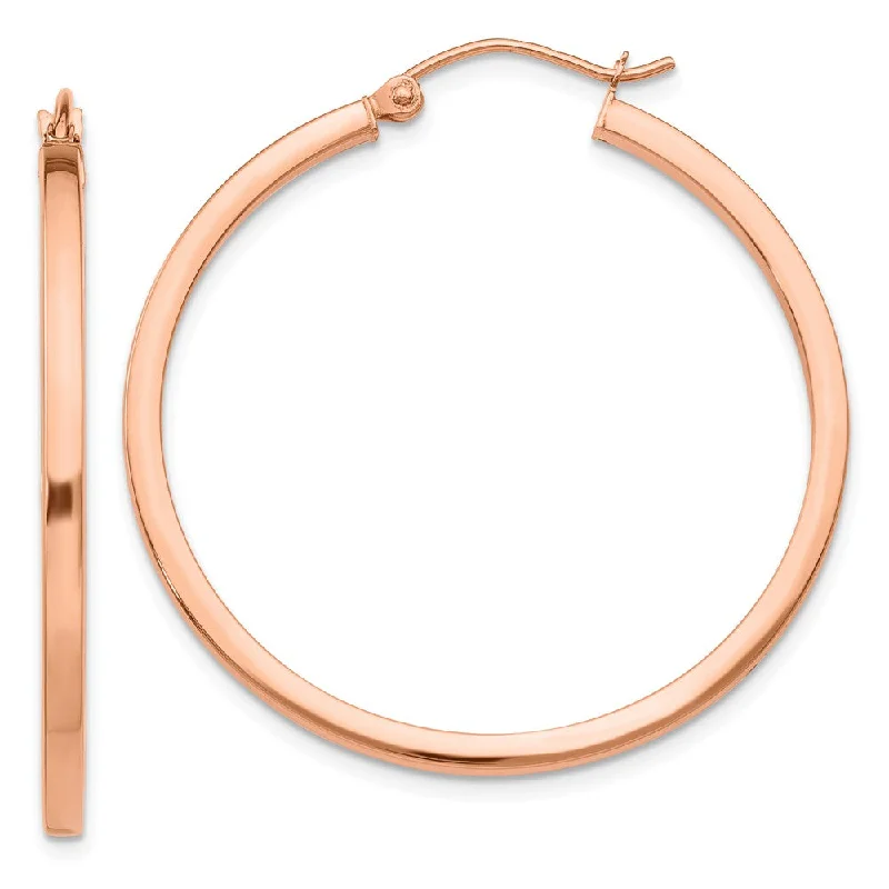 Women's earrings dainty-pearl-2mm x 35mm Polished 14k Rose Gold Square Tube Round Hoop Earrings