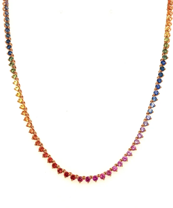 Women's necklaces twinkling-gem-Rainbow Sapphire Line Necklace 240-JSA