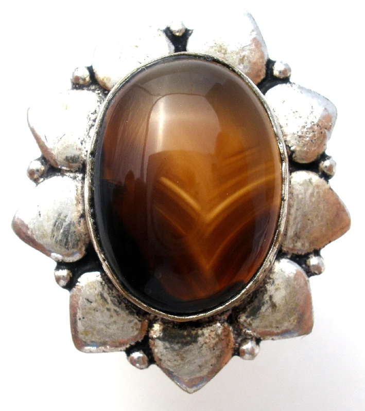 Women's rings airy-gem-Brown Banded Agate 925 Ring Size 9