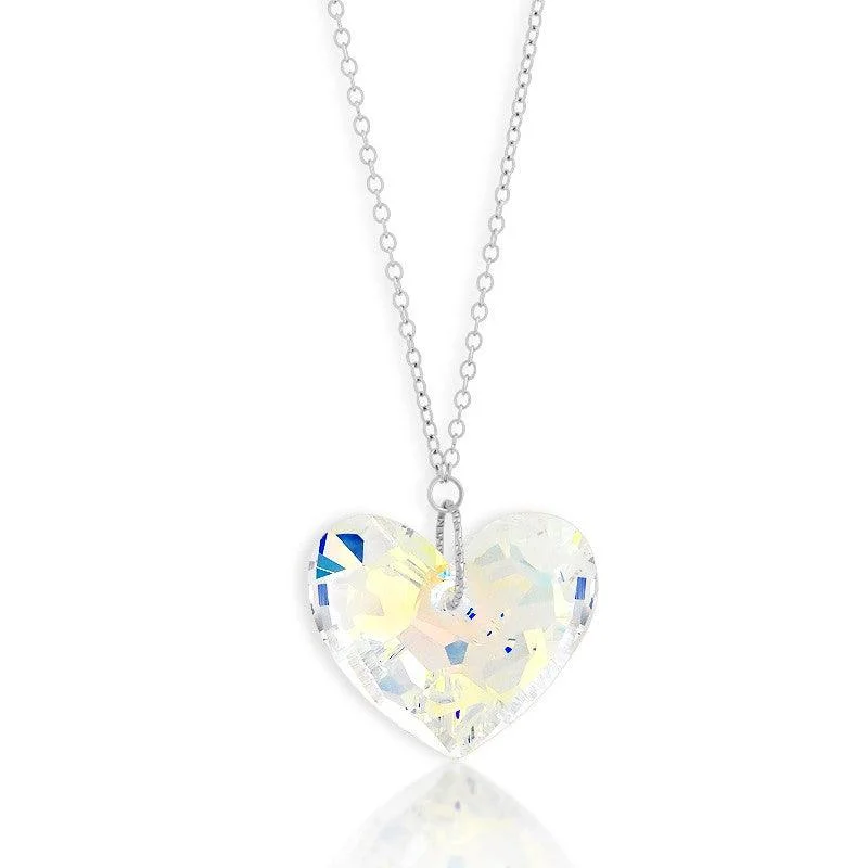 Women's necklaces delicate-stone-Sterling Silver AB Swarovski Crystal Heart Necklace