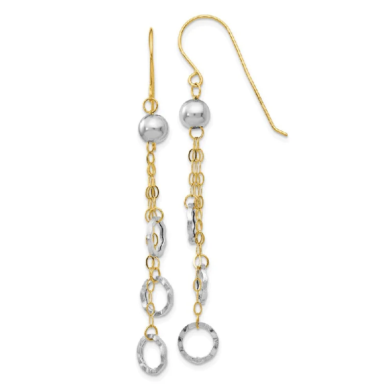 Women's earrings fine-pearl-Two Tone Triple Circle Chain Dangle Earrings in 14k Gold