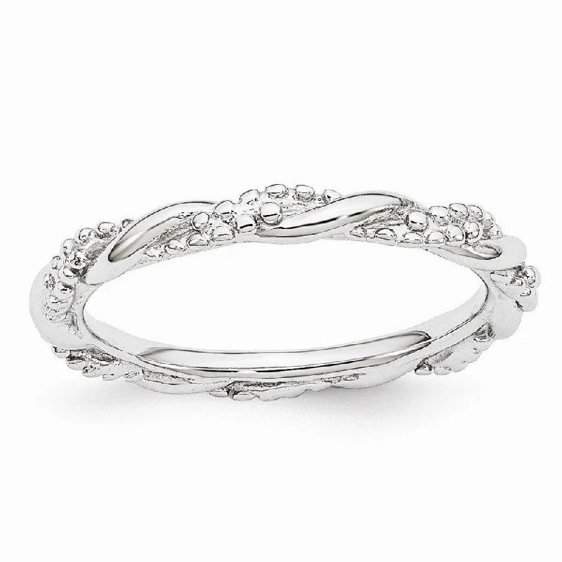 Women's rings vibrant-crystal-2.25mm Rhodium Plated Sterling Silver Stackable Beaded Twist Band