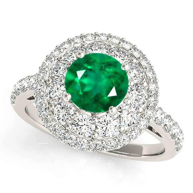 Women's engagement rings fine-titanium-1.15 ct. Genuine Emerald Engagement Ring With Double Row Halo