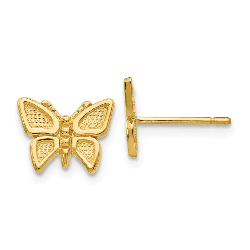 Women's earrings minimal-stud-10mm Textured Butterfly Post Earrings in 14k Yellow Gold