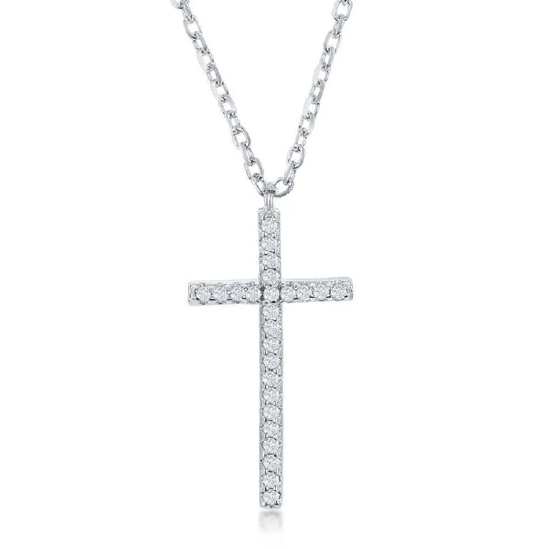 Women's necklaces floral-gold-Sterling Silver CZ Reversible Cross Necklace