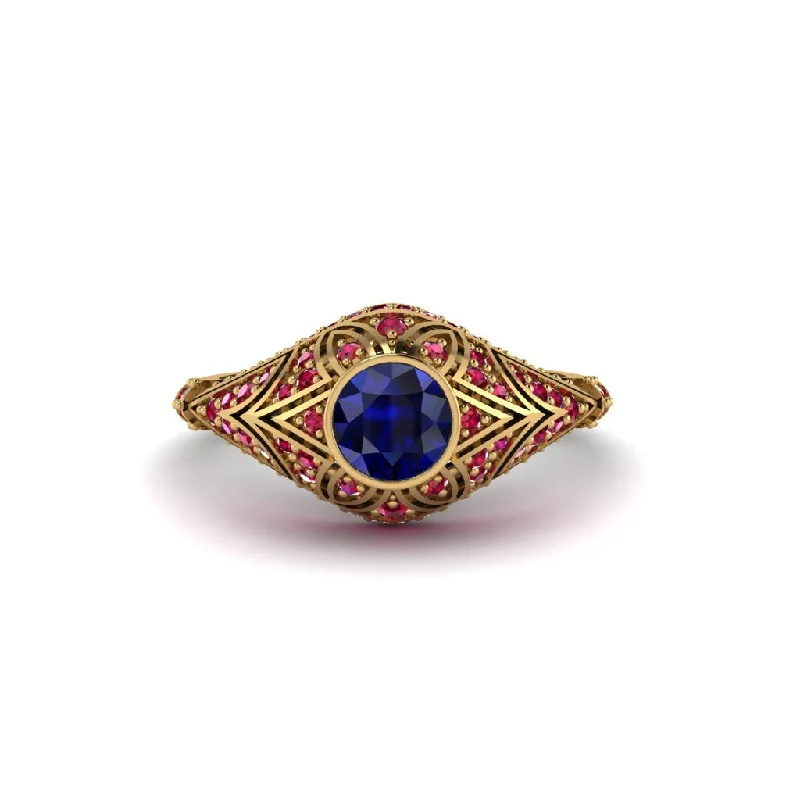 Women's engagement rings modern-bezel-Sapphire Bezel Vintage Filigree Engagement Ring - Kendall No. 58