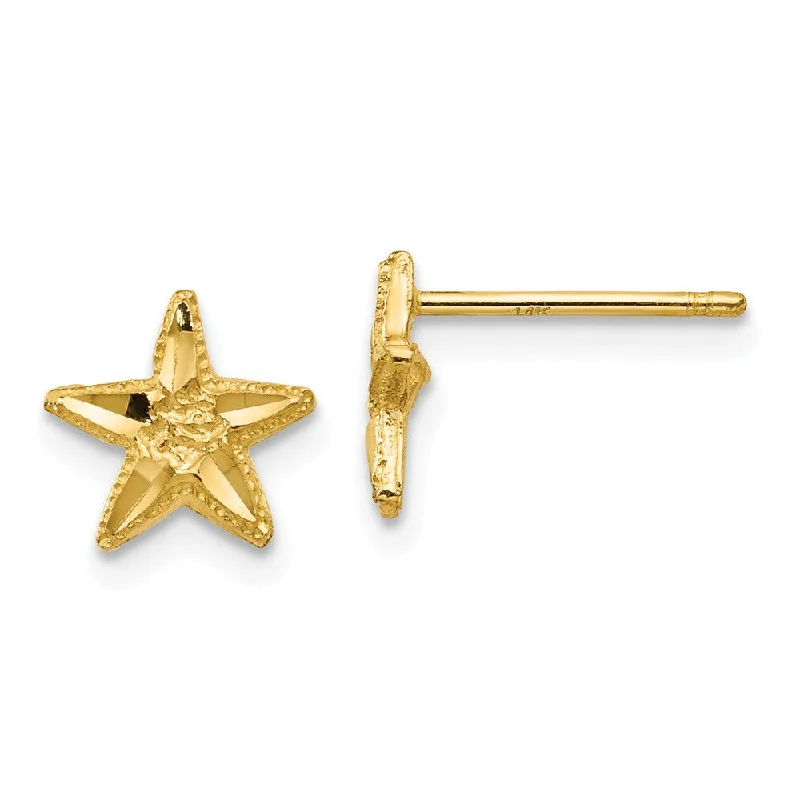 Women's earrings sleek-chain-7mm Diamond Cut Starfish Post Earrings in 14k Yellow Gold