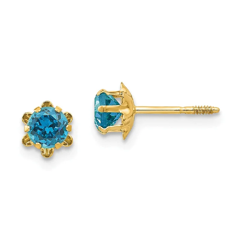 Women's earrings sleek-stud-Kids 4mm Synthetic Blue Topaz Screw Back 14k Yellow Gold Stud Earrings