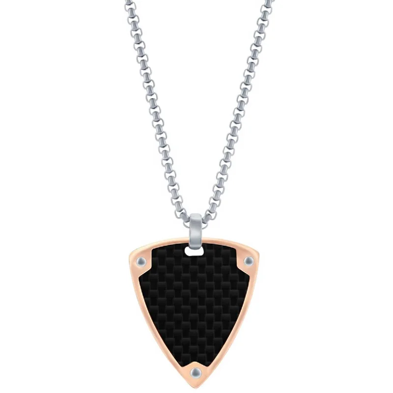 Women's necklaces exotic-gem-Metallo Men's Necklace - Black Carbon Fiber with Rose Gold Border Triangle | SL-7140