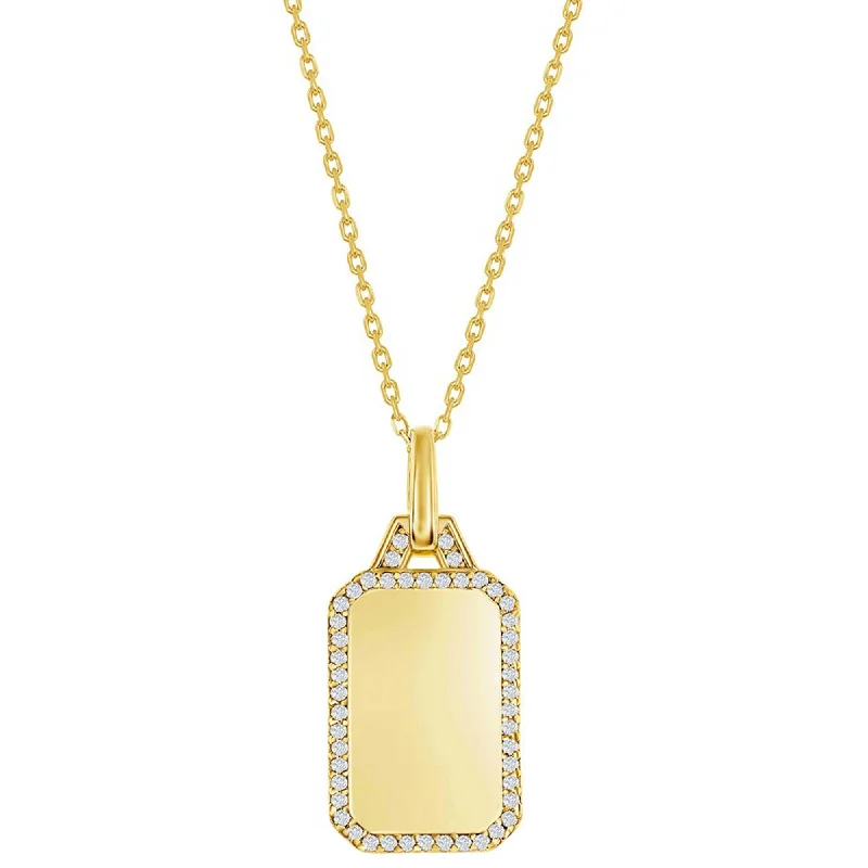 Women's necklaces romantic-hue-Classic Women's Necklace - Gold Plated Rectangle Dog Tag with CZ Border | M-7037-GP