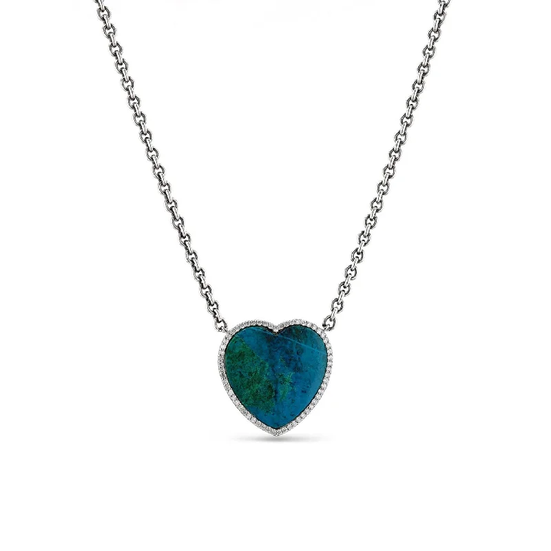 Women's necklaces shimmering-silver-Chrysocolla Sliced Heart Pendant Necklace N0002803