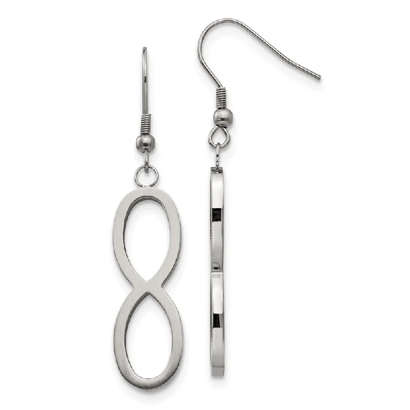 Women's earrings dainty-gem-Brushed Infinity Symbol Dangle Earrings in Stainless Steel