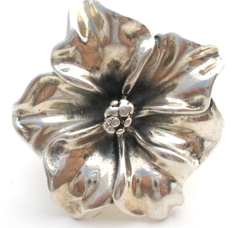 Women's rings hand-brushed-Sterling Silver 3D Flower Ring Size 7