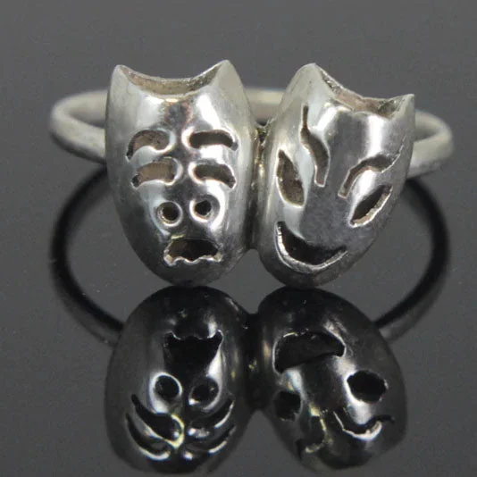 Women's rings vivid-luster-Comedy & Tragedy Sterling Silver Size 3