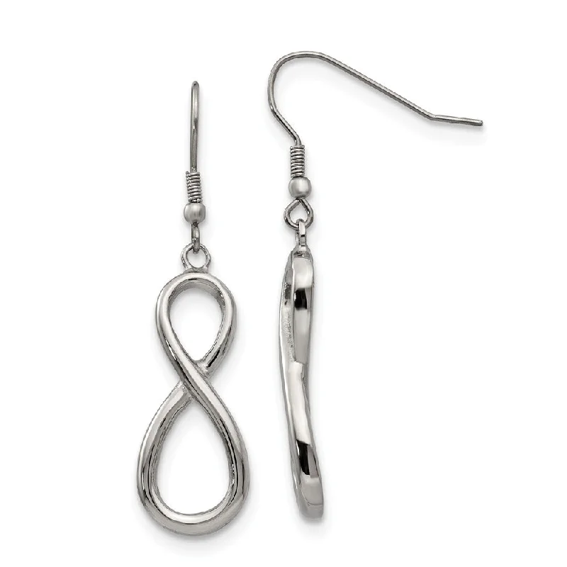 Women's earrings small-drop-Polished Infinity Dangle Earrings in Stainless Steel