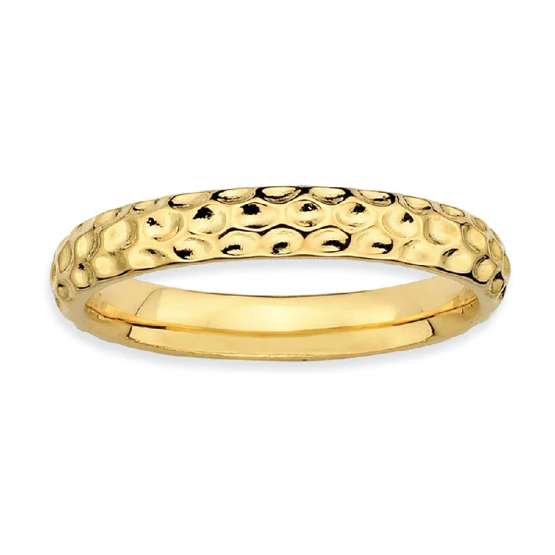 Women's rings mixed-metal-3.25mm Stackable Hammered 14K Yellow Gold Plated Silver Band