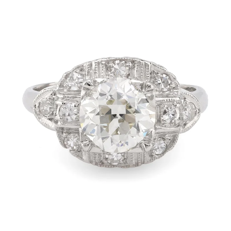 Women's engagement rings sculpted-chic-Art Deco GIA 1.53 Carat Old European Cut Diamond Platinum Engagement Ring