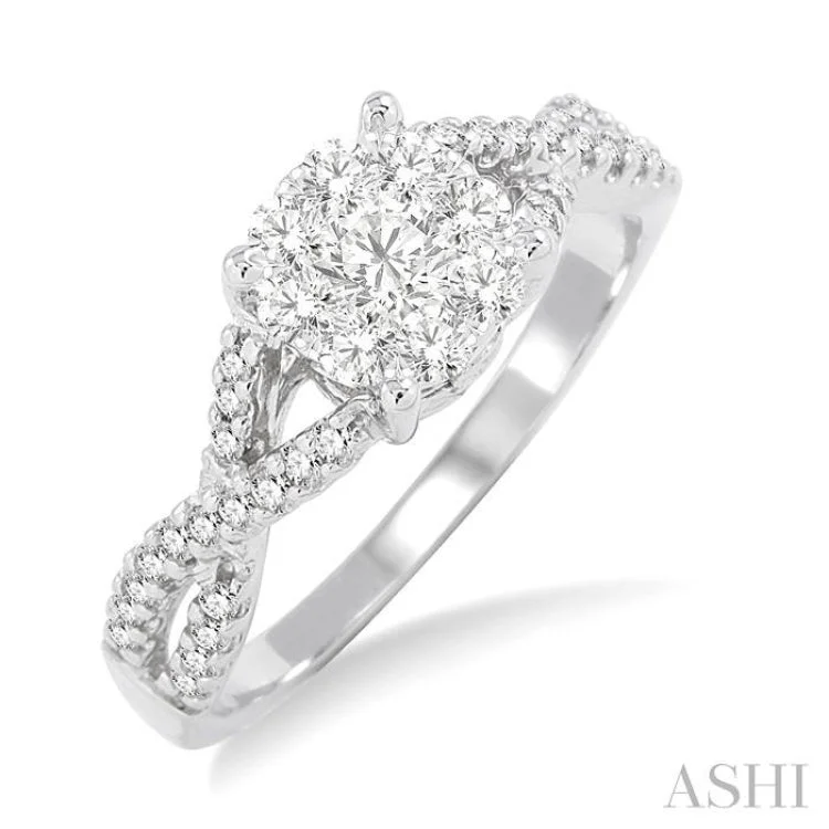 Women's engagement rings dainty-filigree-1/3 Ctw Lovebright Round Cut Diamond Engagement Ring in 14K White Gold