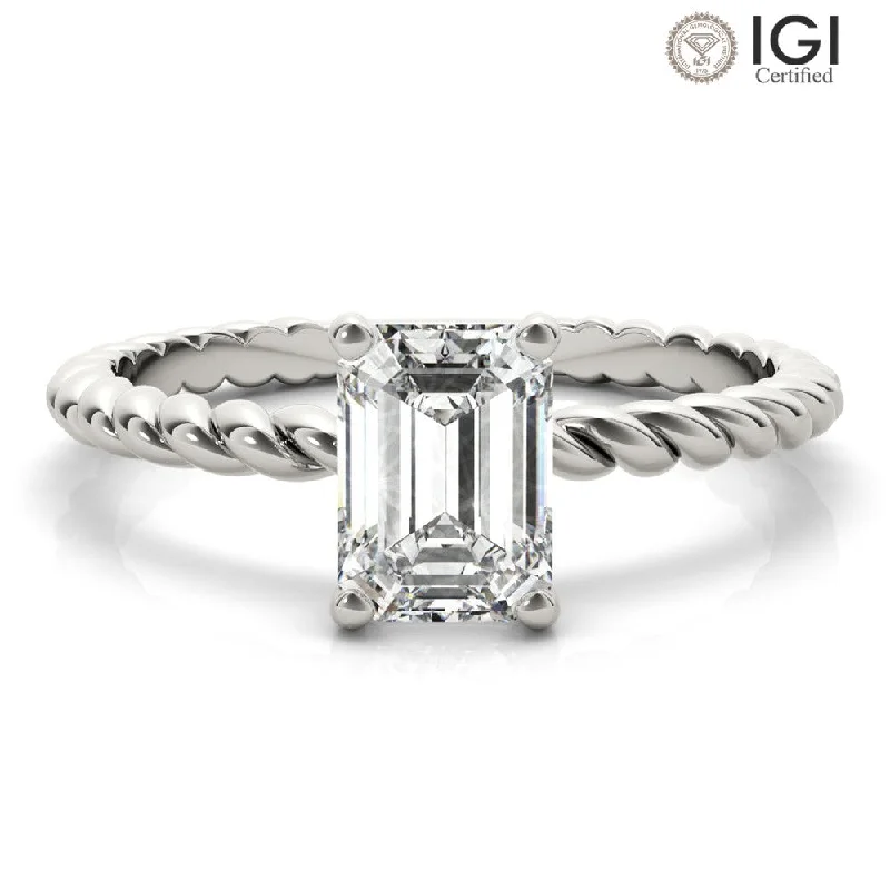 Women's engagement rings sculpted-setting-Eleanor Emerald Lab Grown Diamond Solitaire Engagement Ring IGI Certified