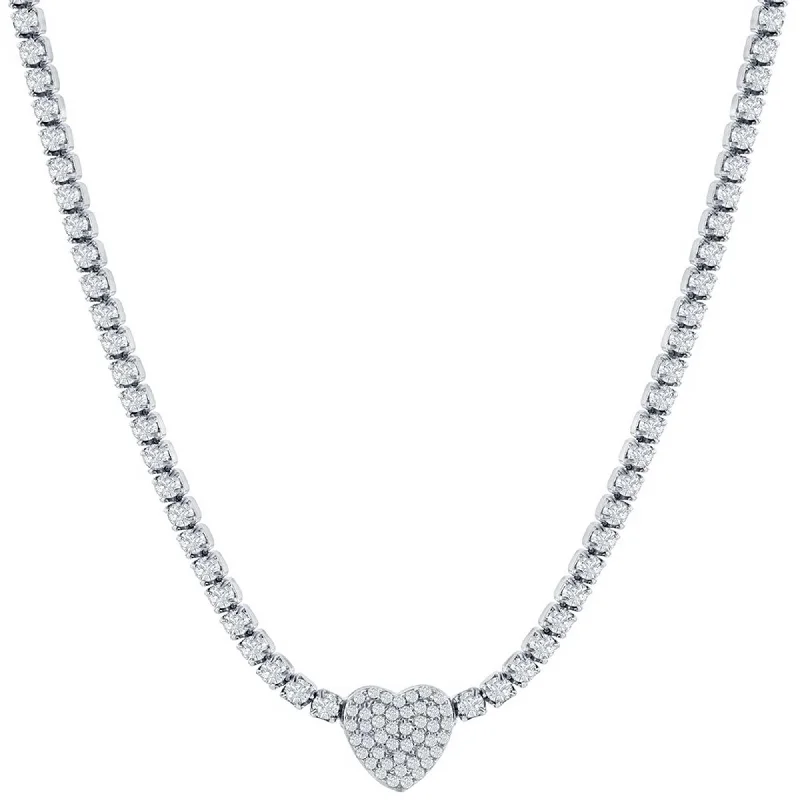 Women's necklaces wispy-chain-Classic Women's Necklace - Sterling Silver Heart Shape White CZ Tennis Style | M-7062