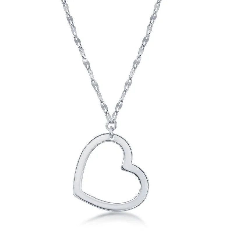 Women's necklaces resilient-alloy-Sterling Silver Open Heart Design Necklace