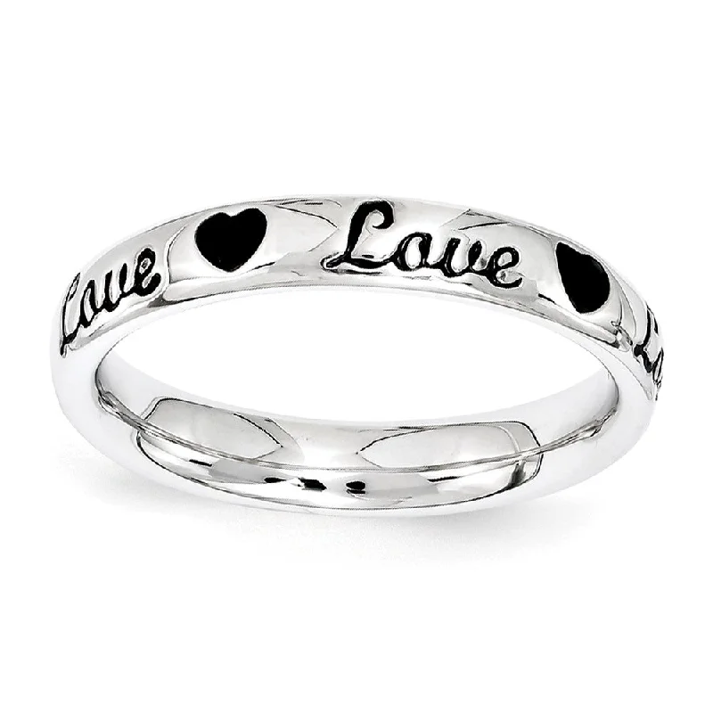 Women's rings tough-alloy-3.5mm Sterling Silver Stackable Black Enamel Love Script Band