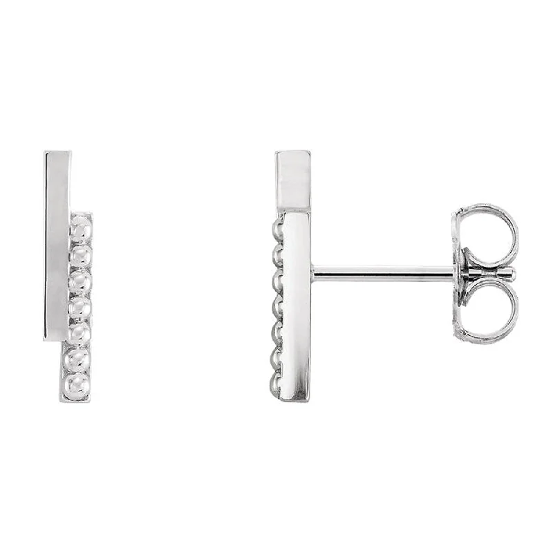 Women's earrings simple-twist-2.3 x 12mm (7/16 Inch) 14k White Gold Polished & Beaded Bar Earrings