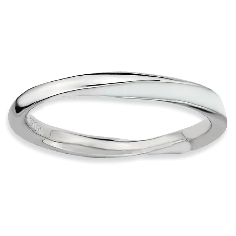 Women's rings dainty-present-2.5mm Silver Twisted White Enameled Stackable Band