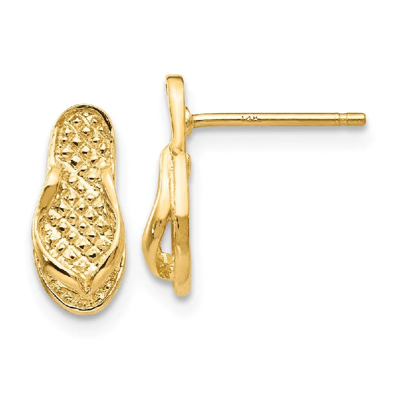 Women's earrings dainty-drop-Small 3D Textured Flip Flop Post Earrings in 14k Yellow Gold