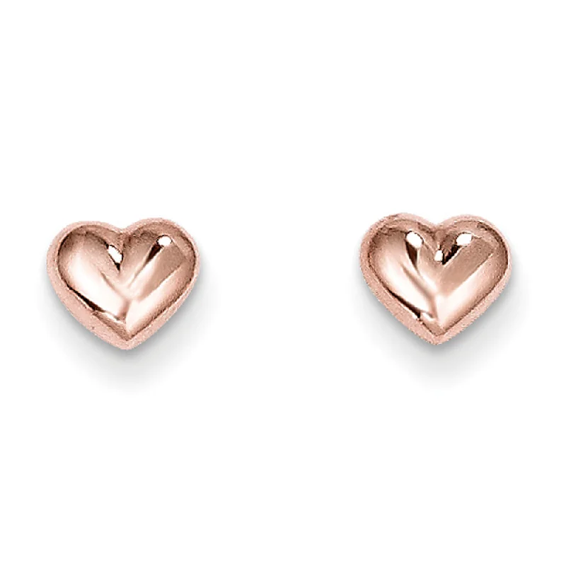 Women's earrings dainty-stud-Kids 6mm Polished Puffed Heart Post Earrings in 14k Rose Gold