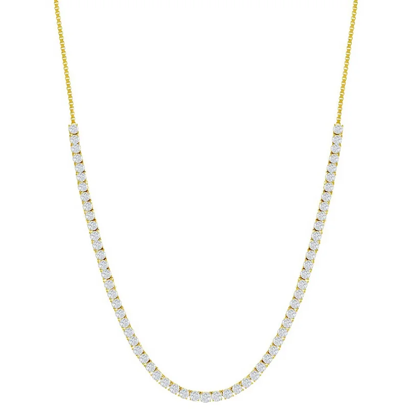 Women's necklaces satin-silver-Classic Women's Necklace - Gold Sterling Silver 3mm CZ Tennis Adjustable | M-7019-GP