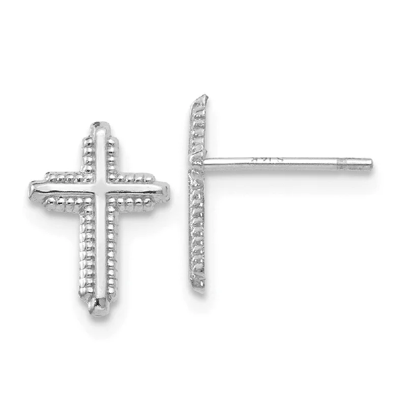 Women's earrings dainty-chain-Kids 10mm Textured Cross Post Earrings in 14k White Gold