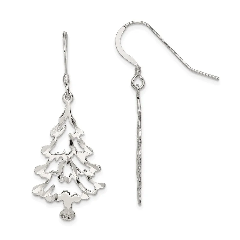 Women's earrings subtle-chain-Sterling Silver Christmas Tree Earrings