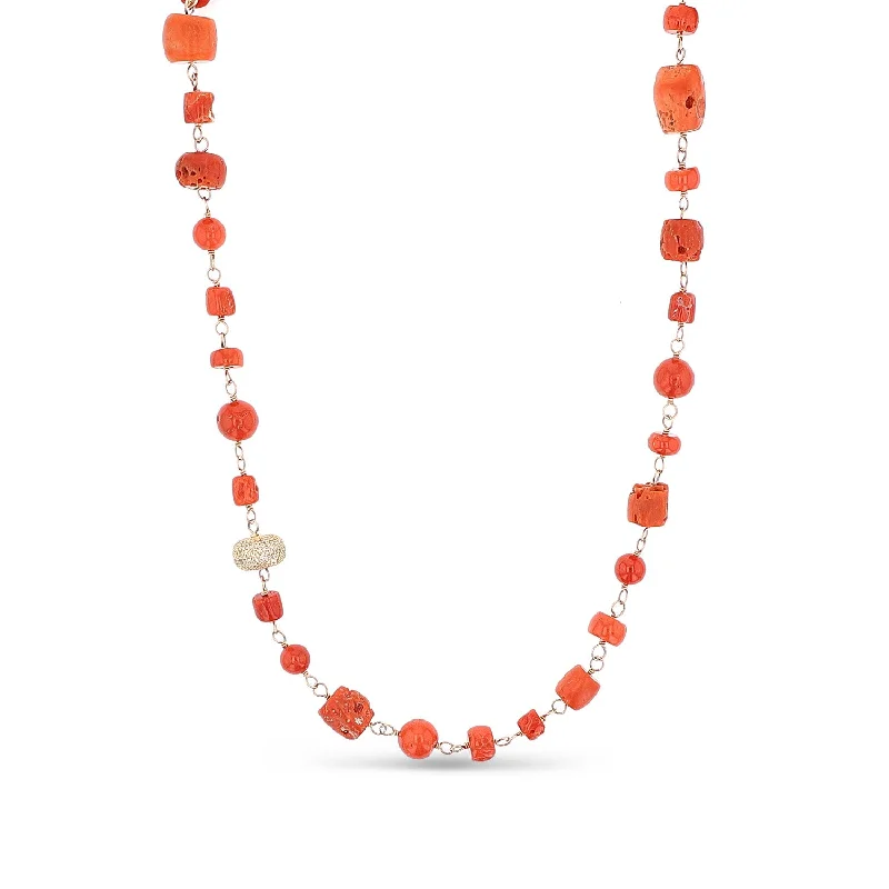 Women's necklaces gala-glow-14k Red Coral Gemstone Rope Necklace  NG000652