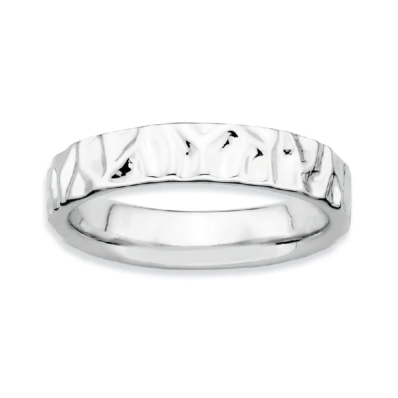 Women's rings nature-inspired-Sterling Silver Stackable Hammered Polished 4.25mm Band