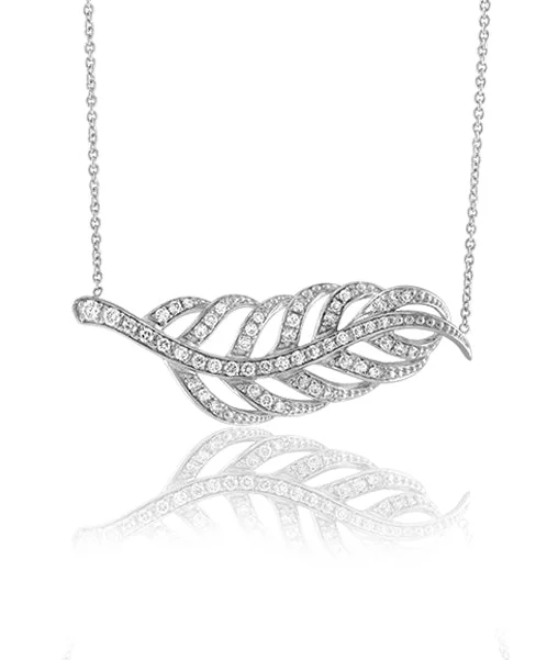 Women's necklaces Victorian-flair-Feather Diamond Necklace 579-JSA