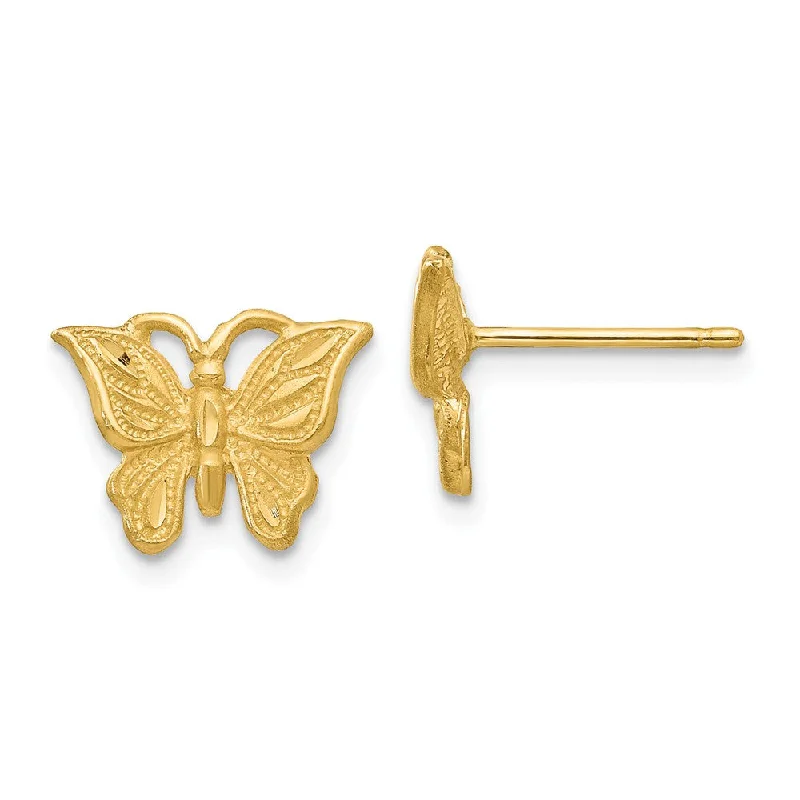 Women's earrings polished-chain-11mm Diamond Cut Butterfly Post Earrings in 14k Yellow Gold