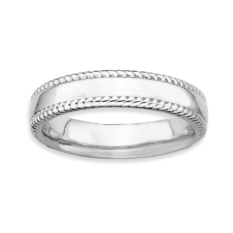 Women's rings bold-taper-Sterling Silver Stackable Rope Edged 4.25mm Band