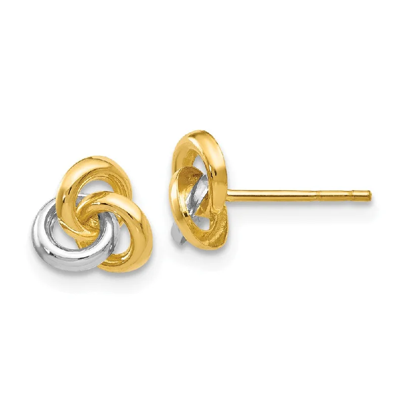 Women's earrings micro-silver-7mm Two Tone Love Knot Post Earrings in 14k Gold and Rhodium