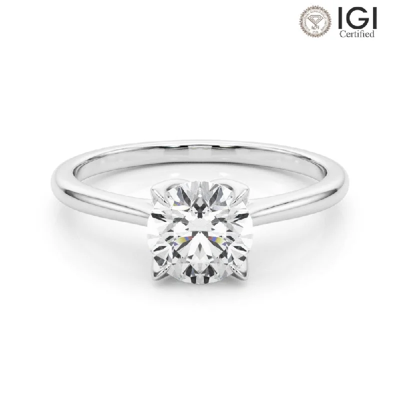 Women's engagement rings dazzling-halo-Flora Round  Lab Grown Diamond Solitaire Engagement Ring IGI Certified