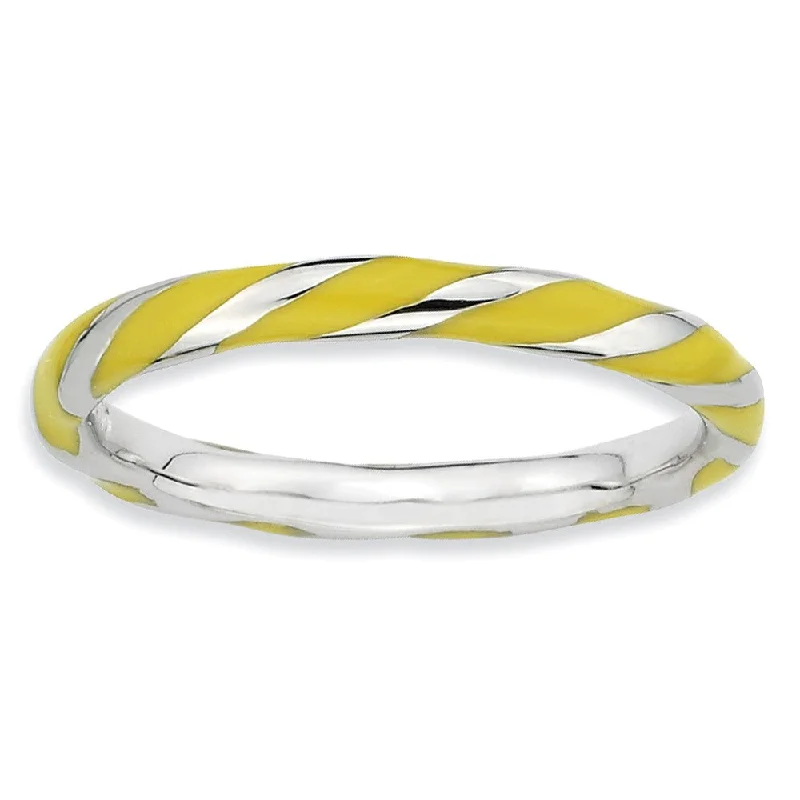 Women's rings ornate-blush-2.4mm Silver Twisted Yellow Enameled Stackable Band