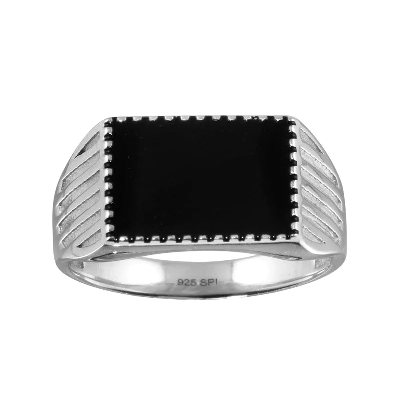 Women's rings micro-silver-Silver 925 Rhodium Plated Black Enamel Ring