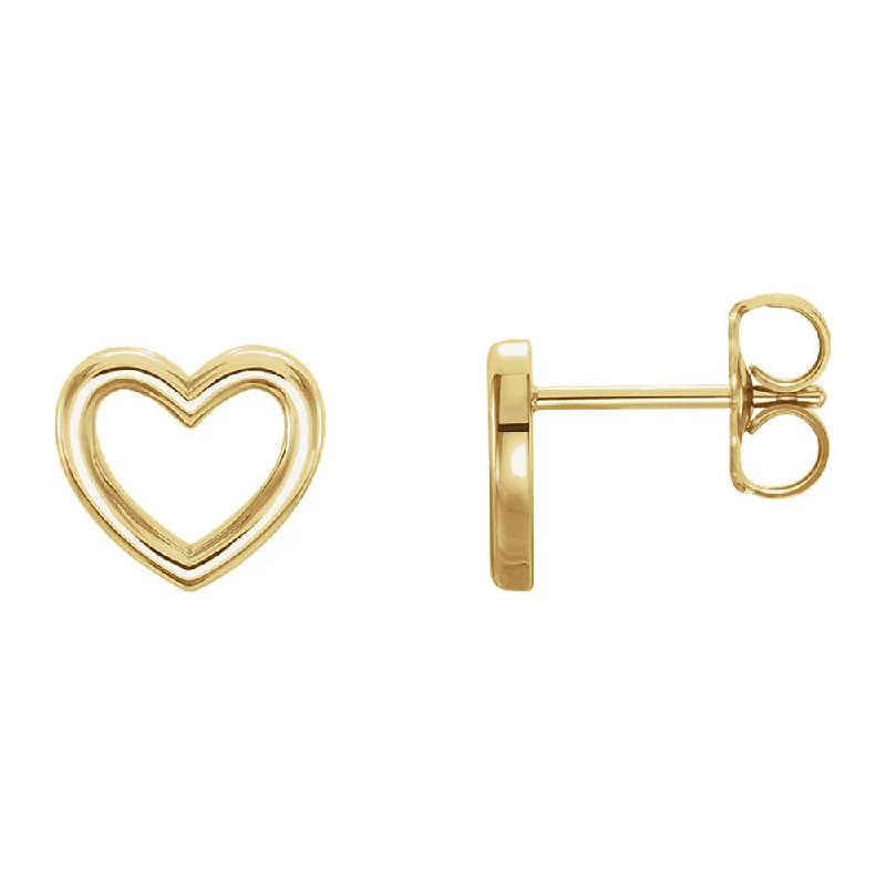 Women's earrings minimal-gold-9 x 8mm (3/8 Inch) Polished 14k Yellow Gold Small Heart Post Earrings