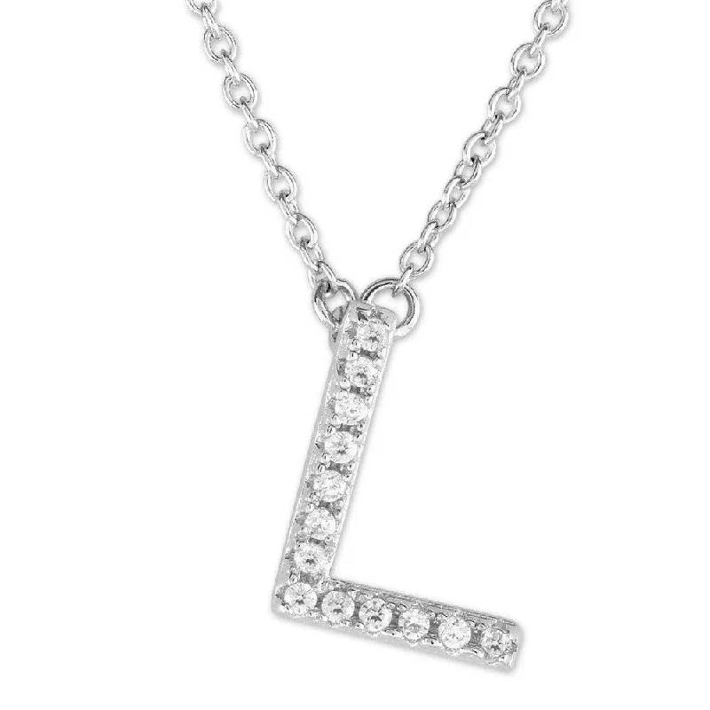 Women's necklaces luminous-charm-Sterling Silver Micro Pave "L" Pendant Necklace