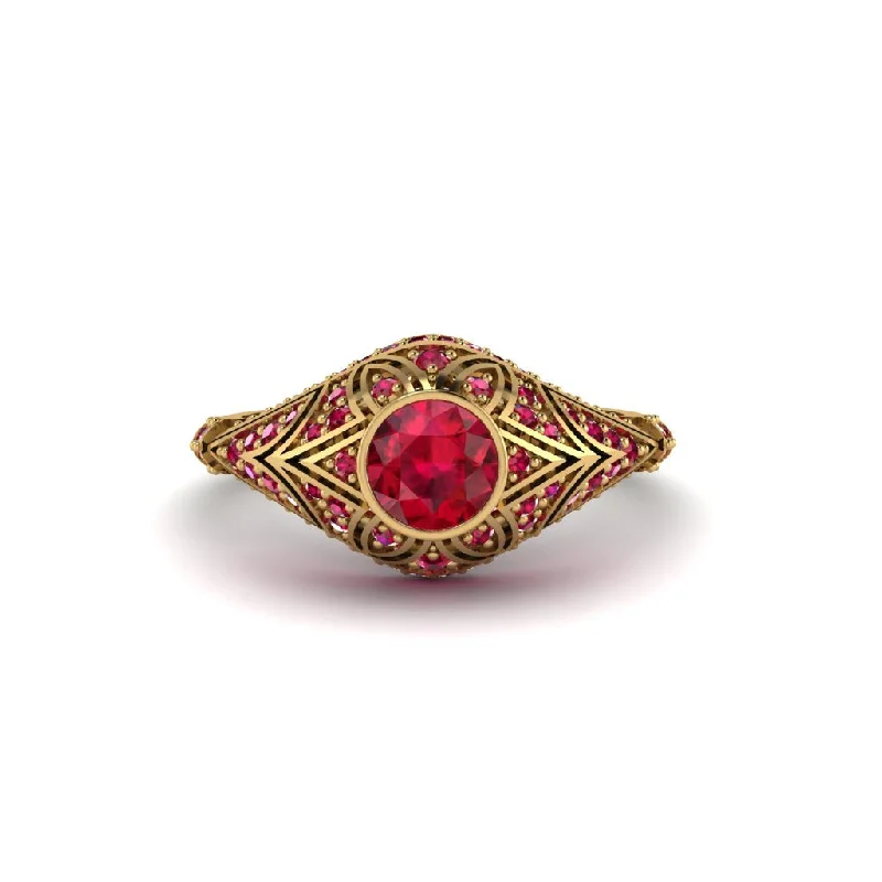 Women's engagement rings everlasting-cut-Ruby Bezel Vintage Filigree Engagement Ring - Kendall No. 55