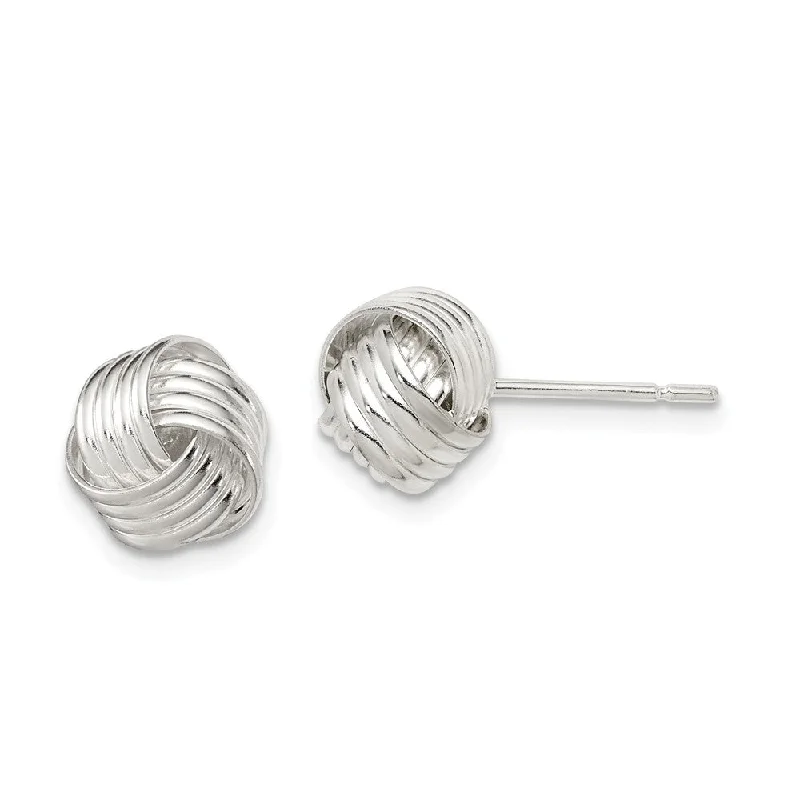 Women's earrings micro-drop-10mm Ridged Love Knot Earrings in Sterling Silver