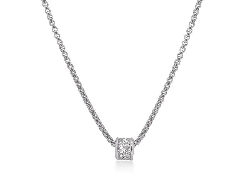 Women's necklaces exotic-gem-ALOR Grey Chain Barrel Necklace with 14kt Gold & Diamonds