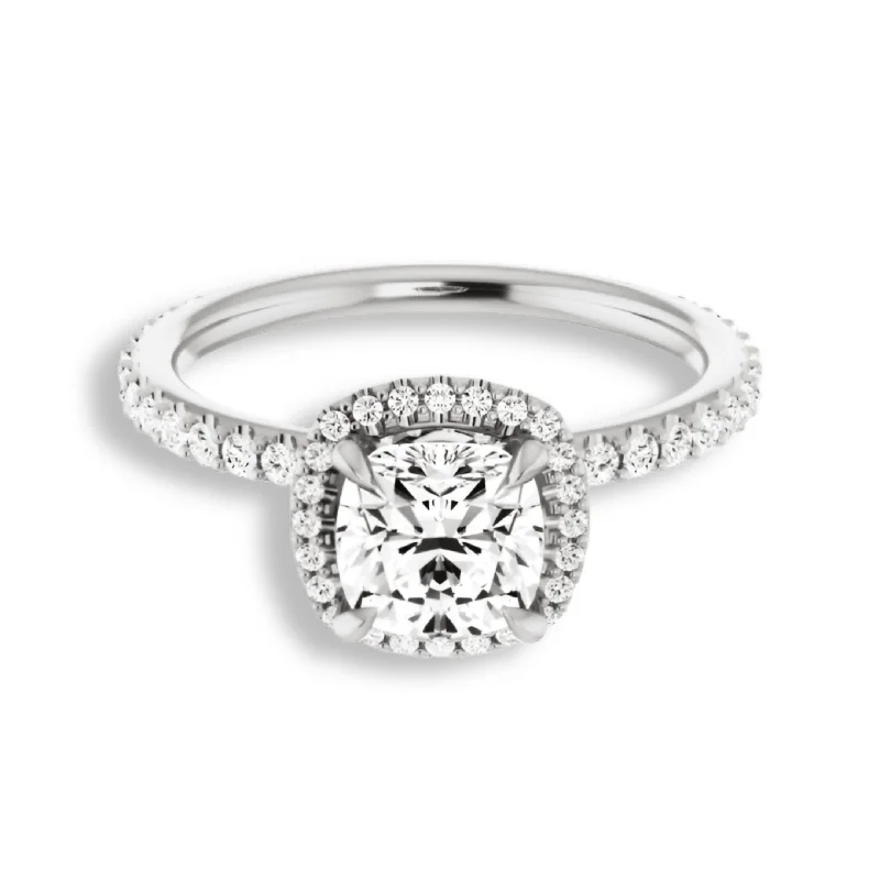 Women's engagement rings antique-luxe-Cushion Cut Diamond Halo Engagement Ring