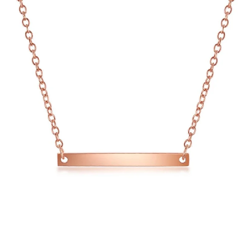 Women's necklaces sculpted-design-Sterling Silver Rose Gold Small Bar Necklace